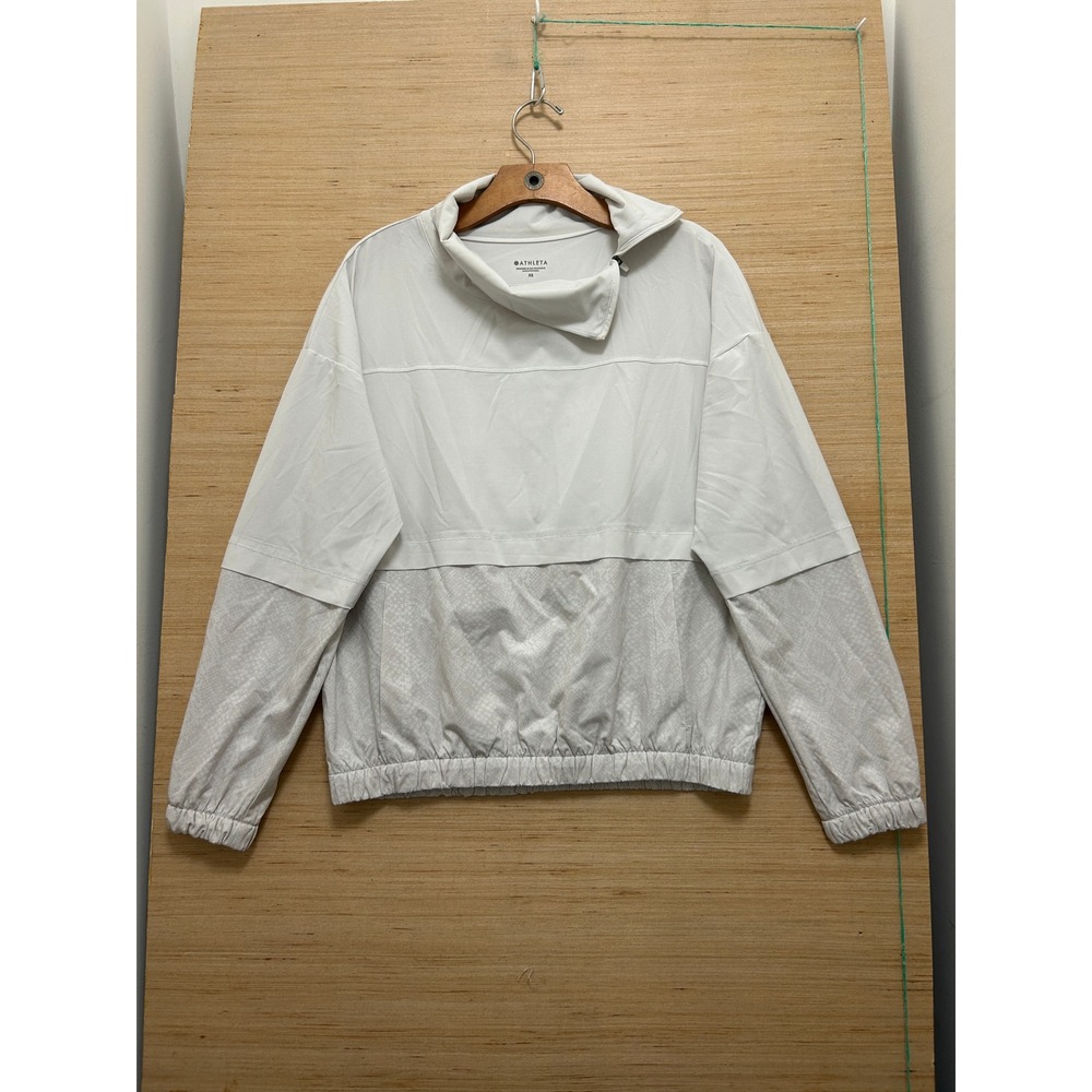 Athleta Womens XS White Snakeskin Print Asymmetrical Zip Mock Neck Windbreaker